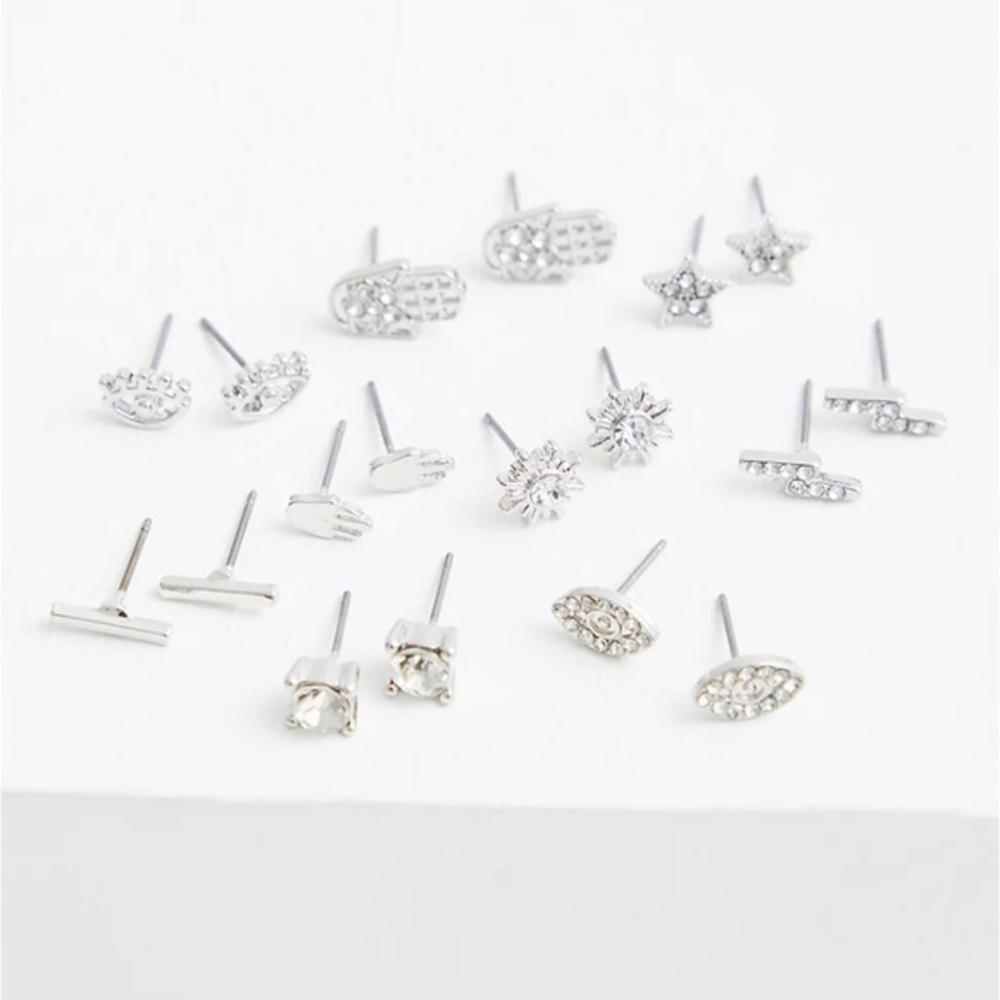 3/$25 Torrid Earring Set of 9 Silver Tone Hamsa & Bolt Stud Earrings